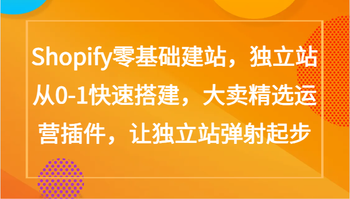 Shopify零基础建站,独立站从0-1快速搭建,大卖精选运营插件,让独立站弹射起步-灵创汇